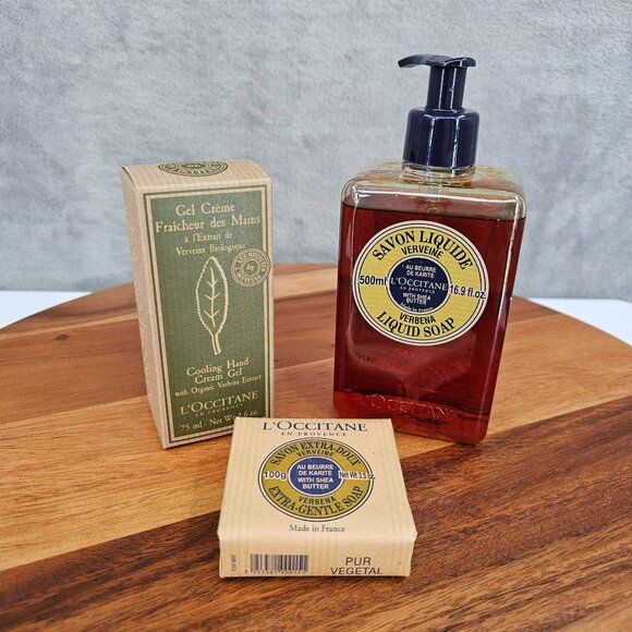 LOccitane Bundle Set 3 Verbena Liquid Bar Soap Hand Cream Gel New EXPIRED 2012